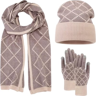 Herfst/Winter Dames & Heren Wol Hoed Sjaal Handschoenen 3-delig Set - Warme Gebreide Winter Muts, Nekwarmer & Handschoenen - Outdoor Accessoires - Grijs
