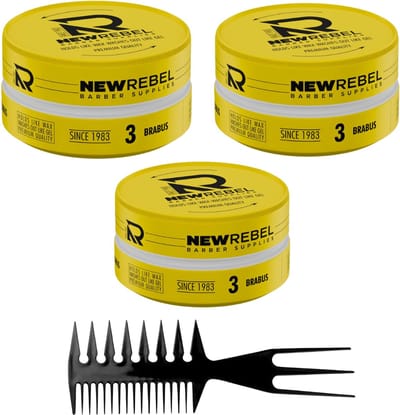 NEW REBEL 03 Brabus Hair Wax – 3x150ml + Styling Kam – Premium Haarstyling voor Mannen - Haar Wax Mannen