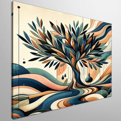 Modern olijfboom schilderij | Olijfboom in abstracte moderne kunstvorm: een verfrissende artistieke verschijning | Kunst - 30x30 centimeter op Dibond | Foto op Dibond