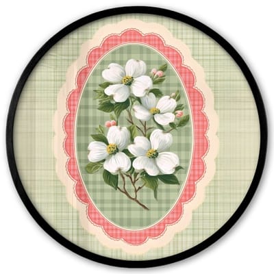 Poster in lijst Rond - Fotolijst 40x40 cm - Posters - Bloemen - Illustratie - Geruit - Groen - Ronde posterlijst zwart - Decoratie - Wanddecoratie woonkamer - Muurdecoratie slaapkamer