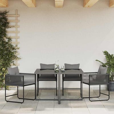 vidaXL - Stoel - 4 - st - Zwart - en - Anthraciet - PE - Riet