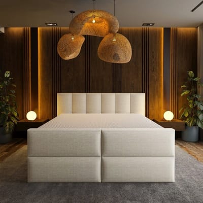 Mörgenn Luxe Boxspring Billy - Pocketvering - Luxe 6 baans hoofdbord - Geen voetbord + Luxe Suprême topper - Inclusief Dekbed en Kussens - Beige - 160x200 cm
