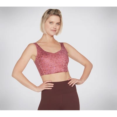 Skechers Performance Gosculpt Leopard Longline Beha Polyester Dames Roze Sportbeha