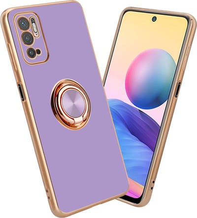 Cadorabo Hoesje geschikt voor Xiaomi RedMi NOTE 10 5G / POCO M3 PRO 5G in Glossy Licht Paars - Goud met ring - Beschermhoes van flexibel TPU-silicone Case Cover met camerabescherming en magnetische autohouder