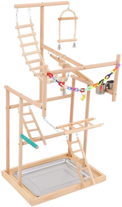 JOYNEXTBUY - Vogel Speelplaats - Hout - 4-Laags Speelstation Parkieten & Papegaaien - Vogel Gym met Ladders, Belletjes & Antislip