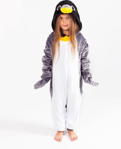 KIMU® Onesie Grijze Pinguin Pakje - Maat 86-92 - Pinguinpak Kostuum Grijs Pak - Peuter Boxpakje Zacht Huispak Jumpsuit Pyjama Jongen Meisje Festival