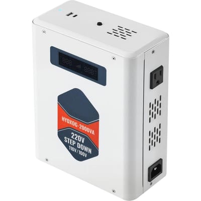 Convertisseur de Tension Abaisseur, 2000VA, Convertisseur de Puissance Tension Robuste, Transformateur d'Alimentation 220V vers 110V, avec 2 Prises US, Sortie USB, Écran LCD,