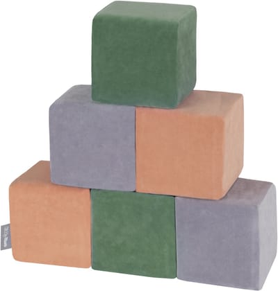 KiddyMoon foam kubussen voor baby van velours zachte blokken foam speelgoed montessori speelgoed met foam en veel plezier voor kinderen, made in the eu, 6 stuks, blokken:forest-green-desert-pink-b