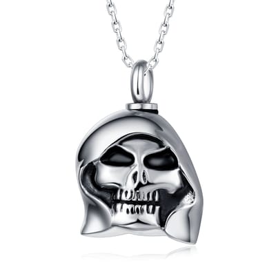 Quiges - RVS - Ashanger - Urn - Schedel - - Met - Verstelbare - Ketting - 46 - 52cm - Asketting - As sieraad - SLSA028