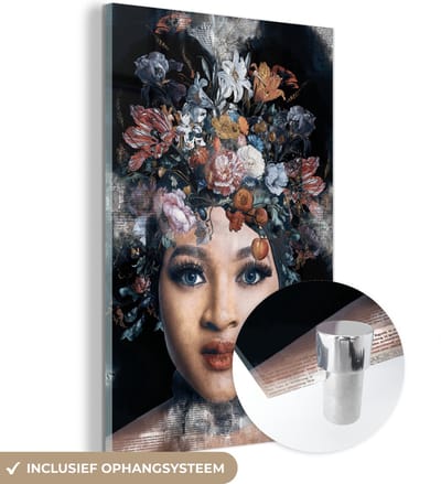 MuchoWow® Glasschilderij 40x60 cm - Schilderij acrylglas - Bloemen - Kleuren - Vrouwen - Foto op glas - Schilderijen