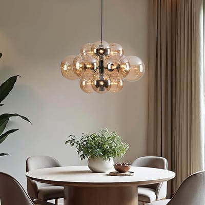 LumenXL - Hanglamp 12-lichts zwart - amber glas - Decadi