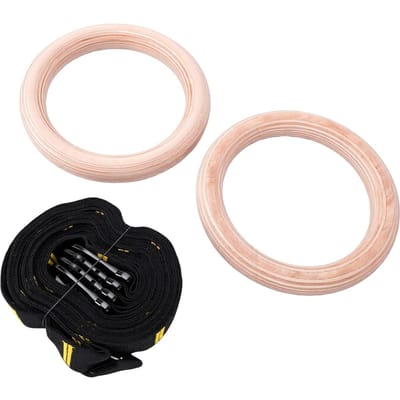 Gymnastiekringen Verstelbaar Dubbellaags Genummerde Riemen Hout Pull-up Ringen voor Home Gym 32mm Houten Ring+38mm Geel