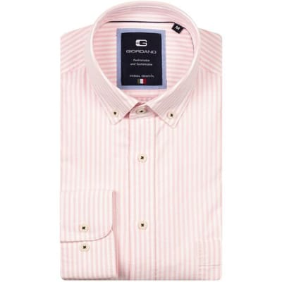 Giordano Overhemd Brando Soft Washed Oxford Gingham Stripe Button-Down Roze / male