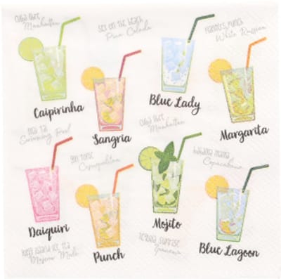 14x 20 Servetten 3-laags 1/4 vouw 25 cm x 25 cm Cocktail