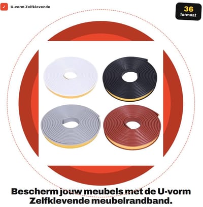 Dailygoods- Meubelrandband U-vorm - 5 meter - Flexibel - TPE - Stootrand - Randbescherming Rubber - Opvouwbaar