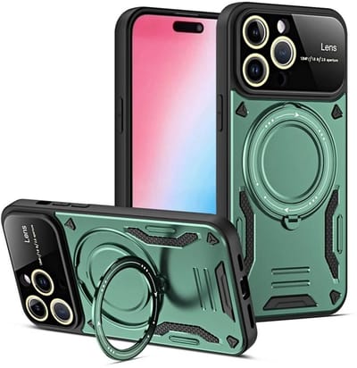Cityhoesje - iPhone 15 Pro - Magnetic - Ring Holder Kickstand - Protective - Backcase - Groen