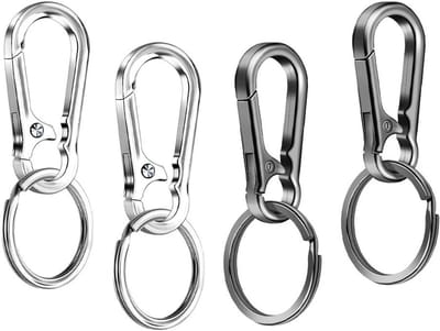 Set van 4 Carabiner Haken Sleutelhangers - 2 Zilver + 2 Zwart - Kleine Metalen Haken voor Rugzak, Autosleutels en Dagelijks Gebruik