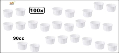 100x Sausbakje souffle wit 90cc - Papier composteerbaar saus mayonaise ketchup mosterd bakje eten food