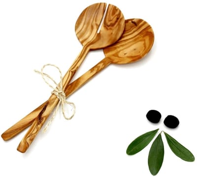 Dailygoods- Saladebestek 30 cm - Houten Serveerset - Slalepel/Serveerschep - Duurzaam Olijfhout - Elegant Design - Comfortabele Grip - Serveerbestek