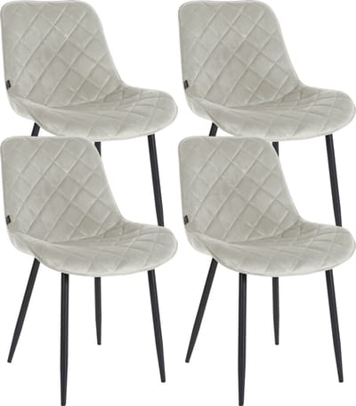 CLP Springs Set van 4 eetkamerstoelen - Zonder Armleuning - Fluweel - Velvet - creme