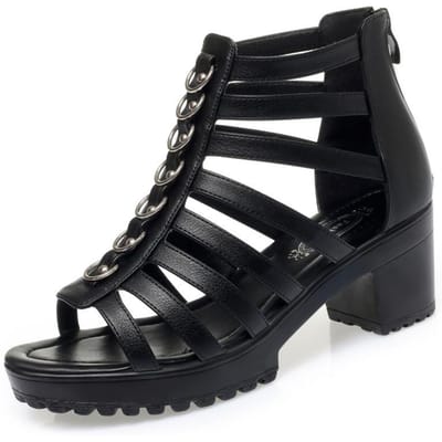Comfortabele Ademende Uitgesneden Middelhoge Hak Sandalen Zomer Mode Veelzijdig Open Teen Zwarte Zachte Leren Schoenen voor Kantoor Moeder 36 black