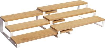 Famanu - Set van 2 uitschuifbare bamboe kruidenrekken, stapelbaar, geschikt voor keukenblad of kast, natuurlijk wit