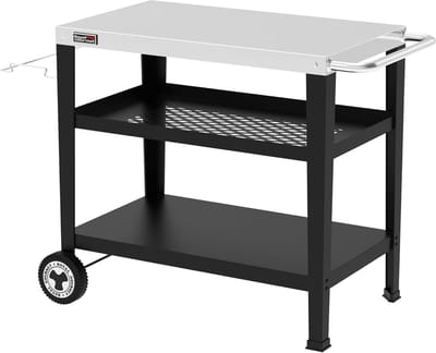 3-laagse Keukenwagen met Vuilniszakhouder en Roestvrijstalen Blad - Multifunctionele Trolley voor Buiten en Binnen