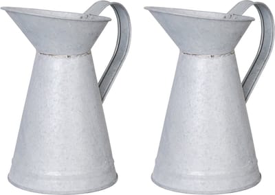 Esschert Design Bloemvaas - 2x stuks - oud zink - 20 cm - gieter / kan - home deco