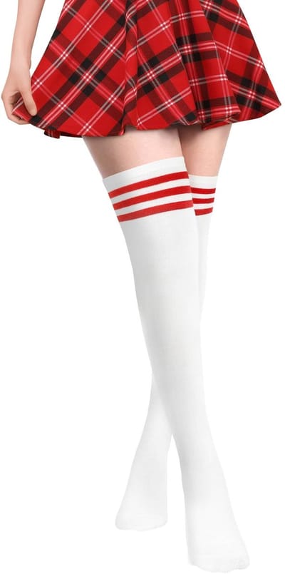 Overknees kousen voor dames, rode kniekousen, winter, voetbalsport, sokken, kousen, kniekousen, cosplay, warme lange sokken, college cheerleader kostuum dames meisjes