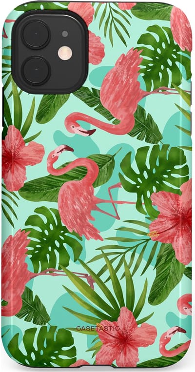Casetastic hoesje geschikt voor Apple iPhone 11 - Dubbellaagse bescherming - Flamingo jungle - Fashion Case - Mintgroen Koraal