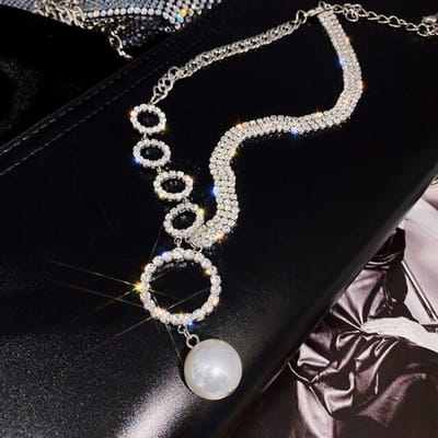 Colliers pendentifs tendance en cristal brillant pour femmes, chaîne à maillons géométrique, perle douce, collier de fête fin 40cm argenté