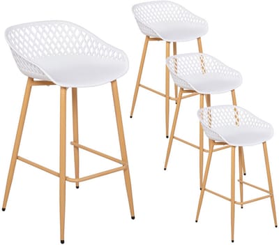 EGGREE Set van 4 barkrukken met rugleuningen - Ergonomisch en in hoogte verstelbaar - Wit