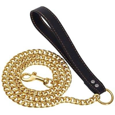 Laisse pour chien en acier inoxydable antirouille de qualité supérieure 316 NK Chaîne dorée Idéale pour les grands chiens Chaîne métallique solide et durable Corde de traction pour animaux de compagnie Haute qualité 125cm x 12mm or