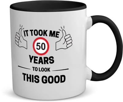 Akyol - it took me 50 years to look this good koffiemok - theemok - zwart - 49+1 - mensen die 50 zijn geworden - 50 jaar sarah en abraham cadeau - jubileum man en vrouw - verjaardag - grappige tekst - jarig - verjaardag - 350 ML inhoud