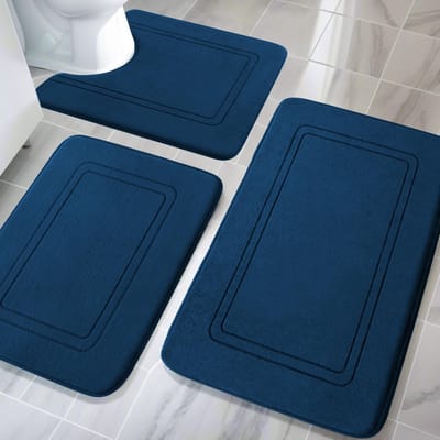 Badmatset 3-delig - Badkamertapijt set - Badkamer decoreren - Super waterabsorptie - 43x61cm en 51x81cm - Navy blauw