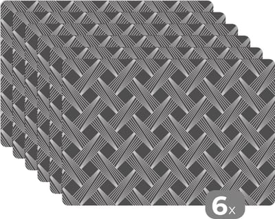 Placemat - Placemats kunststof - Patroon - Grijs - Geometrisch - 45x30 cm - 6 stuks - Hittebestendig - Anti-Slip - Onderlegger - Afneembaar