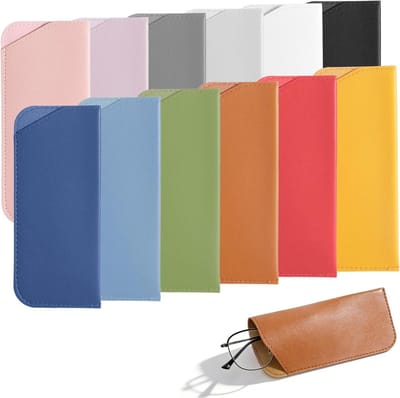 12 Stuks Zachte Brilhoes, 7 x 7 Inch PU Leren Zonnebrilhoes, Draagbare Reistas voor Brillen en Zonnebrillen voor Volwassenen en Kinderen