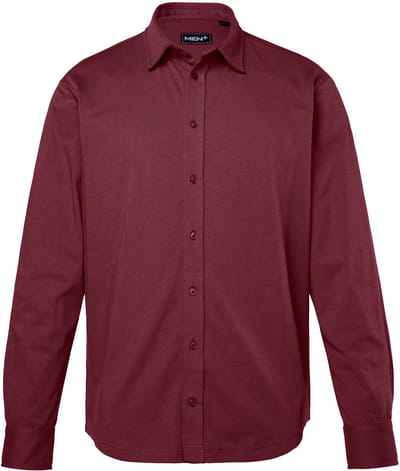 Men Plus - Heren - Jersey overhemd lange mouwen kentkraag comfortabele pasvorm - Bordeaux - Maat 3XL