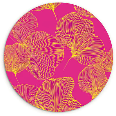 WallCircle® Wandcirkel 120x120 cm - Muurcirkel Bladeren - Nerven - Grafisch - Roze - Muurdecoratie woonkamer - Wanddecoratie slaapkamer - Kamer decoratie accessoires - Ronde schilderijen XXL