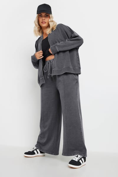Yours Oversized Bomberjack Van Sweaterstof In Grijze Acid Wash Size 46
