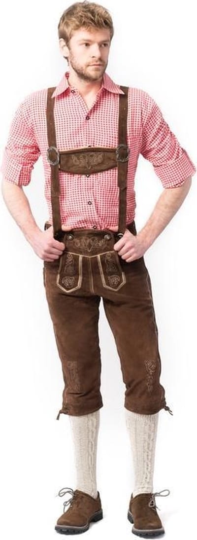 Tannhauser Lederhosen Rudi Lang 100% Echt Leder Heren Oktoberfest Heren Carnavalskleding Heren Lederhosen Man - Leer- Donkerbruin- M