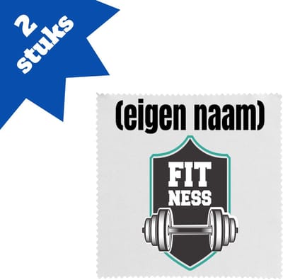 Akyol - fitness logo dumbbells met eigen naam brillendoekjes - Fitness - atleten/sport liefhebbers - sport - fitness - dumbbells - verjaardag - cadeau - kado - 17,8 bij 17,8 cm - 2 stuks