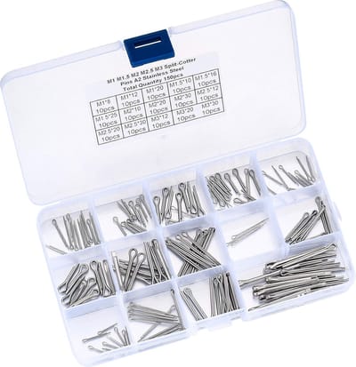 SnelShoppen - Set van 150 Stuks Cotter Pins Assortiment RVS Veerbouten met Opbergdoos, Locking Pins Set in 15 Verschillende Maten voor Auto's en Tuing