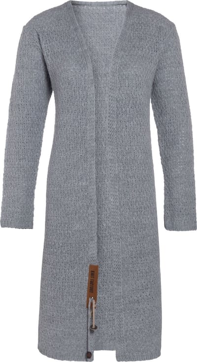 Knit Factory Luna Lang Gebreid Vest Licht Grijs - Gebreide dames cardigan - Lang vest tot over de knie - Lichtgrijs damesvest gemaakt uit 30% wol en 70% acryl - Grote maat - 50/52