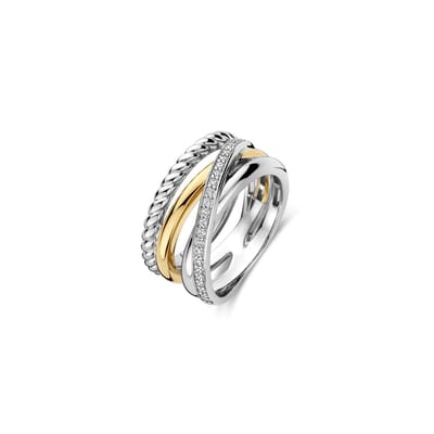 TI SENTO Dames Ring - 925 zilver - Zirkonia met geel verguld - Maat 17.75 mm / maat 56 - 12384ZY