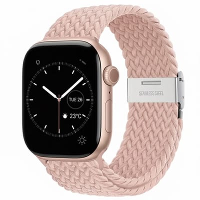 Licht beige nylon horlogebandje geschikt voor Apple Watch dames en heren 42mm (serie 1 / 2 / 3) / 44 mm / 45 mm / 46 mm (serie 10 / 11) / 49 mm (Ultra / Ultra 2) , elastisch smartwatch bandje zonder gesp, gevlochten stretch