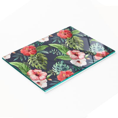 Decoratieve glazen snijplank met tropische bloemen, 80x52 cm