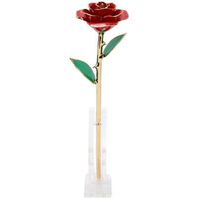 Echte met roségoud gedipte decoratie 24K verguld gedipte roos met standaard voor moeder, vrouw, vriendin rood