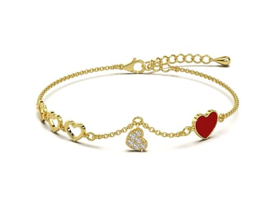 Malinsi® Armband Dames 5 Hartjes - Gold Plated RVS Armbandje 17+4cm - Sieraden Armbanden Vrouw - vriendschapsarmbandjes