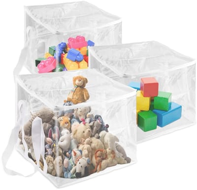 Byshayne- Opbergzakken Extra Groot - Doorzichtige Opbergzakken - 3 Stuks - Handvat en Rits - PVC - 35x35x35cm - Opbergtassen